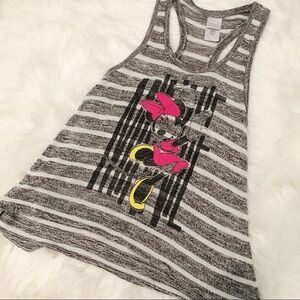 Disney Minnie Mouse Gray Striped Racerback Tank Top Disneybound Vacation Florida